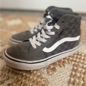 Vans Kids Checkered High-Top Sneakers - Gray and White